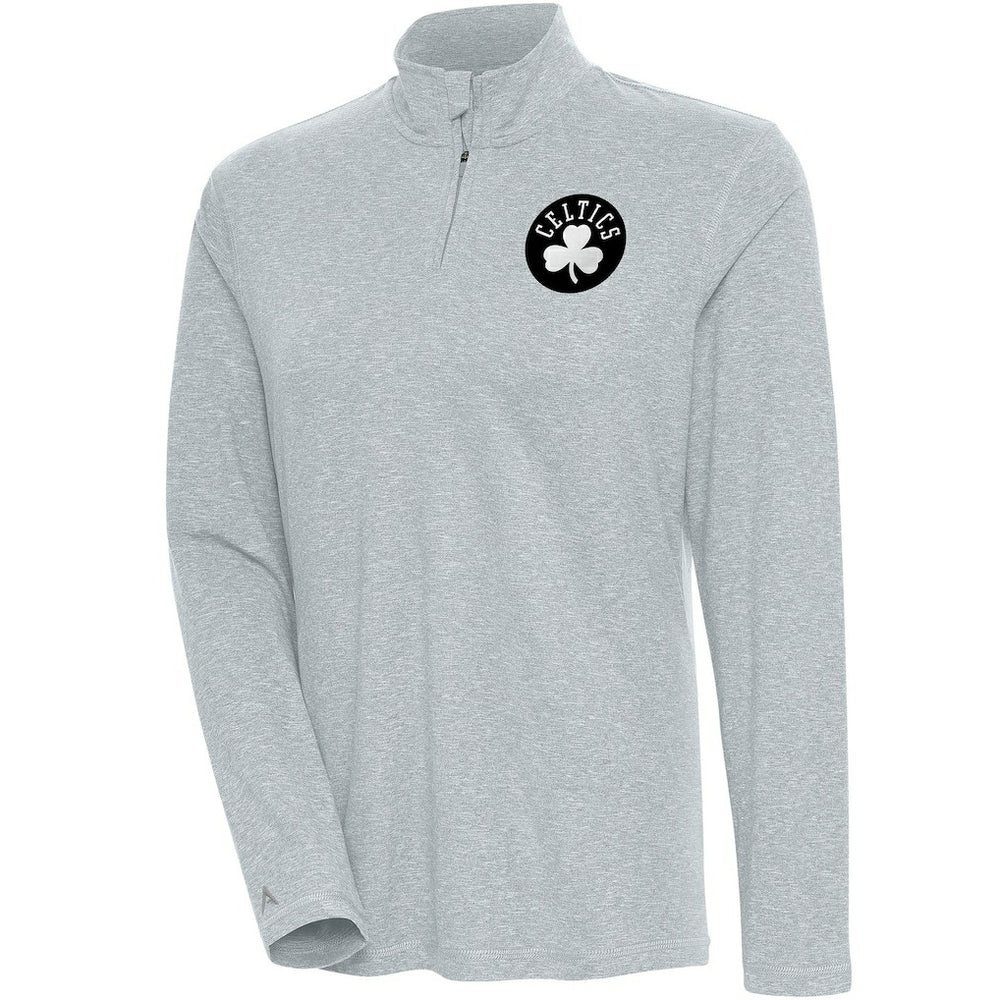Boston Celtics Antigua Women's Brushed Metallic Comfort Quarter-Zip Pullover Top - Heather Gray discount Discount