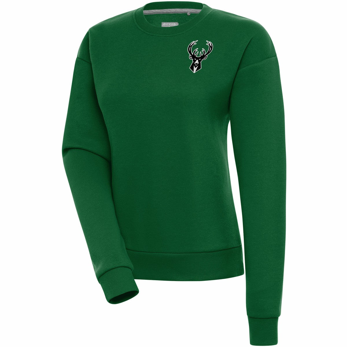 Milwaukee Bucks Antigua Women's Brushed Metallic Victory Pullover Sweatshirt - Hunter Green on sale New