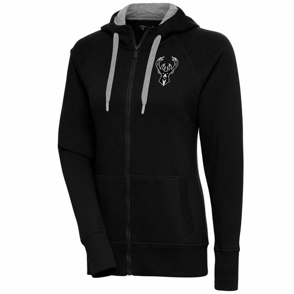 Milwaukee Bucks Antigua Women's Brushed Metallic Victory Full-Zip Hoodie - Black shop Discount