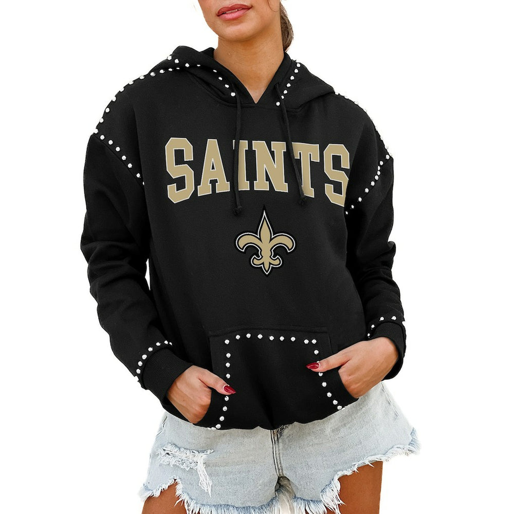 New Orleans Saints  Gameday Couture Women's Oversized Catch the Vibe Studded Pullover Hoodie