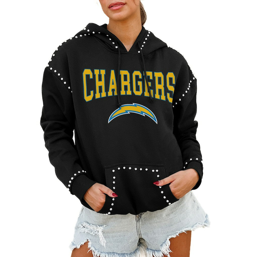 Los Angeles Chargers  Gameday Couture Women's Oversized Catch the Vibe Studded Pullover Hoodie
