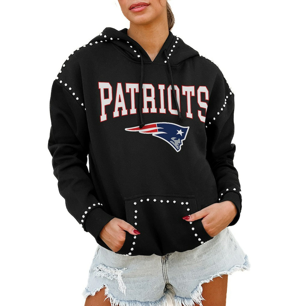 New England Patriots  Gameday Couture Women's Oversized Catch the Vibe Studded Pullover Hoodie