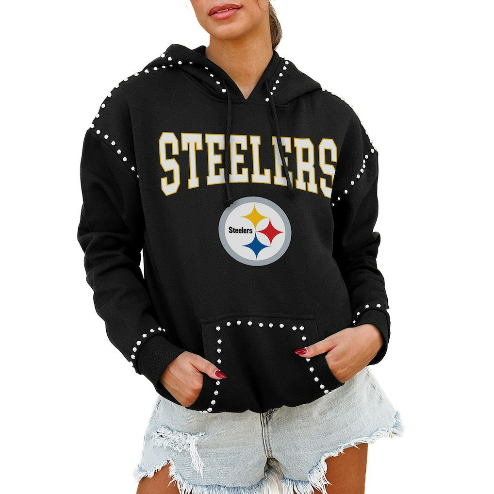 Pittsburgh Steelers  Gameday Couture Women's Oversized Catch the Vibe Studded Pullover Hoodie