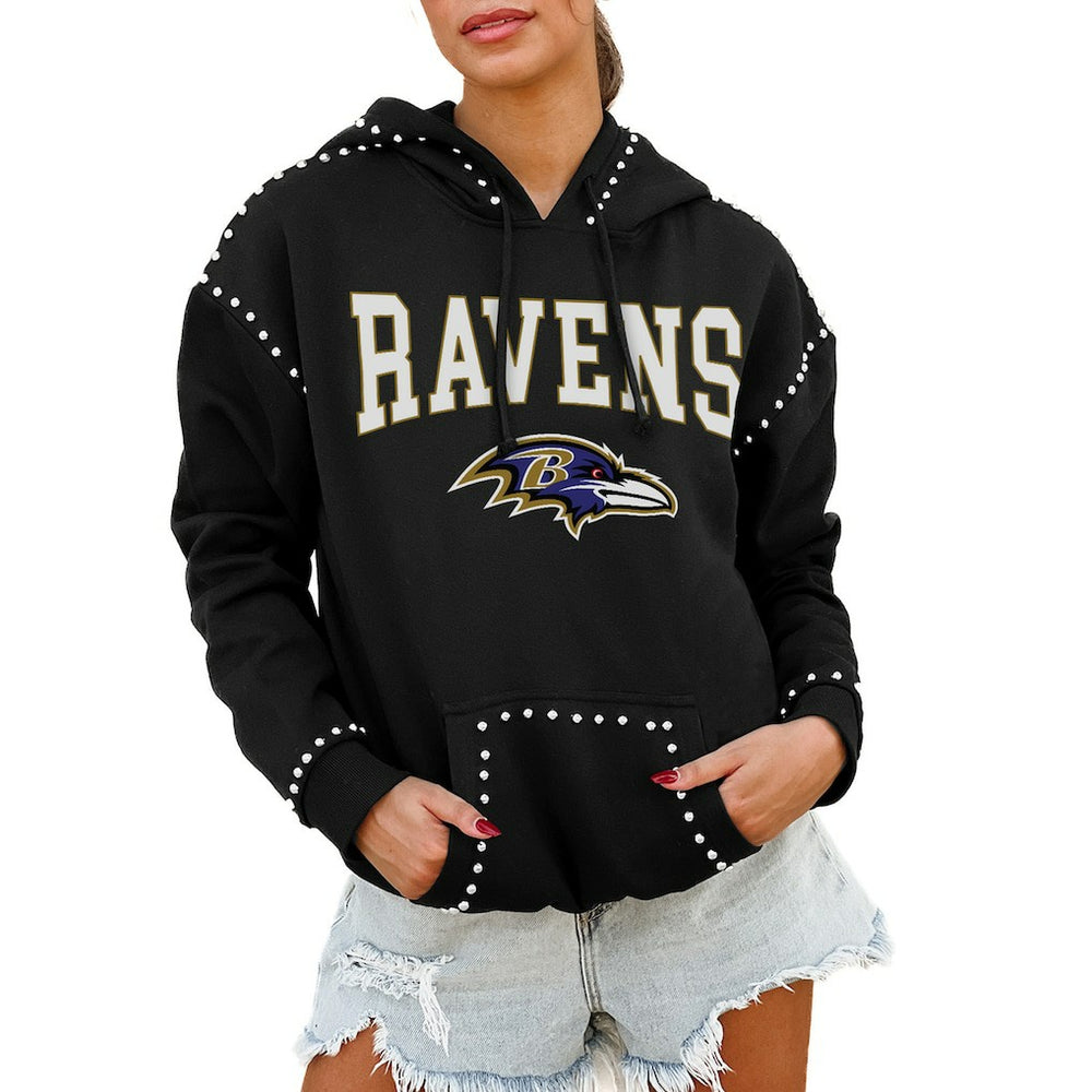 Baltimore Ravens  Gameday Couture Women's Oversized Catch the Vibe Studded Pullover Hoodie