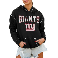 New York Giants  Gameday Couture Women's Oversized Catch the Vibe Studded Pullover Hoodie
