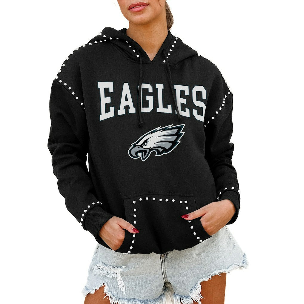 Philadelphia Eagles  Gameday Couture Women's Oversized Catch the Vibe Studded Pullover Hoodie