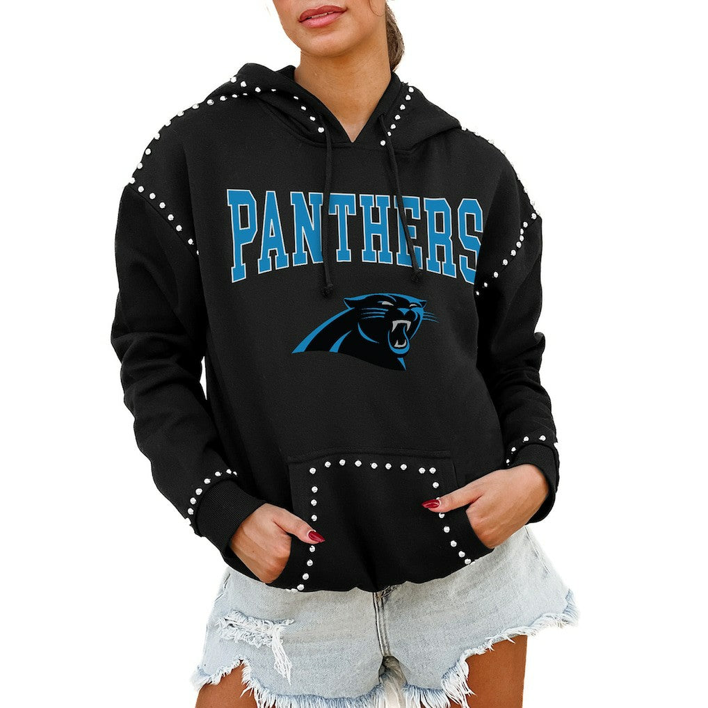 Carolina Panthers  Gameday Couture Women's Oversized Catch the Vibe Studded Pullover Hoodie