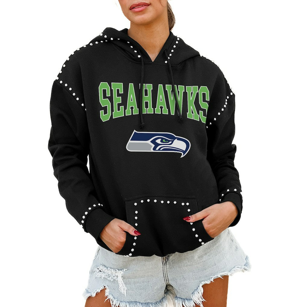 Seattle Seahawks  Gameday Couture Women's Oversized Catch the Vibe Studded Pullover Hoodie