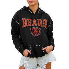 Chicago Bears  Gameday Couture Women's Oversized Catch the Vibe Studded Pullover Hoodie