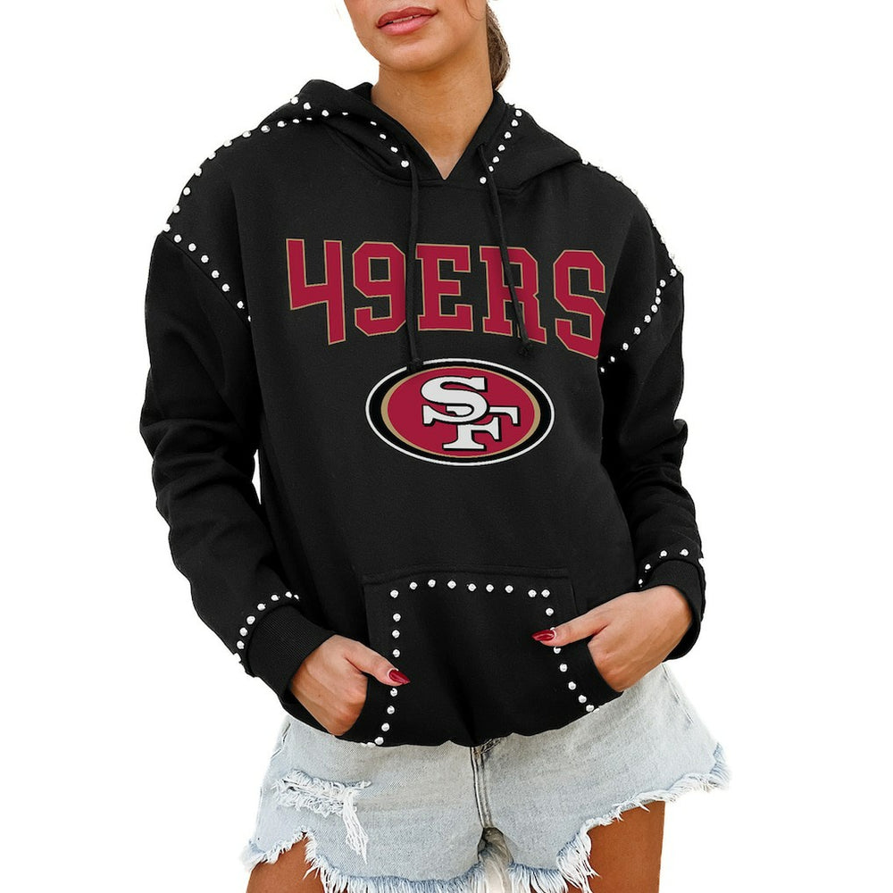 San Francisco 49ers  Gameday Couture Women's Oversized Catch the Vibe Studded Pullover Hoodie