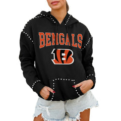 Cincinnati Bengals  Gameday Couture Women's Oversized Catch the Vibe Studded Pullover Hoodie