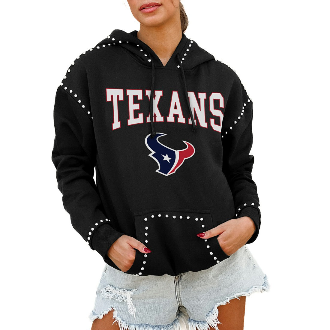 Houston Texans  Gameday Couture Women's Oversized Catch the Vibe Studded Pullover Hoodie