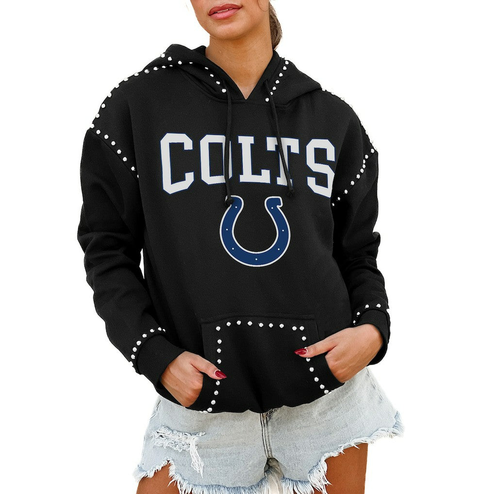 Indianapolis Colts  Gameday Couture Women's Oversized Catch the Vibe Studded Pullover Hoodie