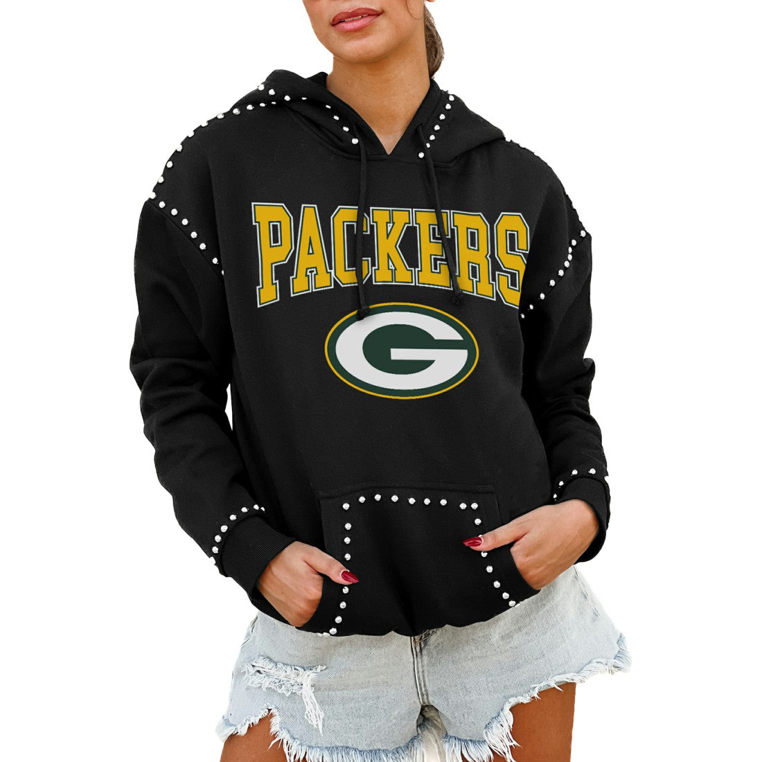 Green Bay Packers  Gameday Couture Women's Oversized Catch the Vibe Studded Pullover Hoodie