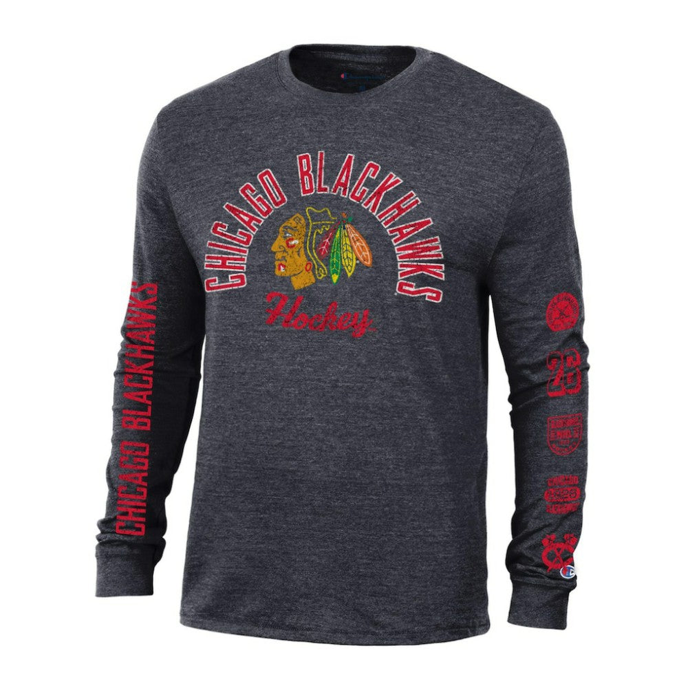 Chicago Blackhawks Champion Multi-Logo Tri-Blend Long Sleeve T-Shirt On Sale