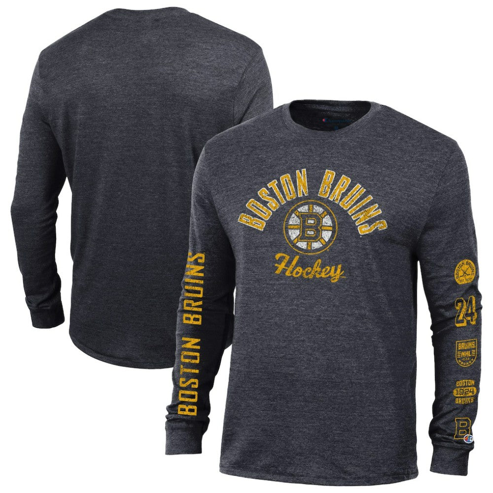 Boston Bruins Champion Multi-Logo Tri-Blend Long Sleeve T-Shirt On Sale