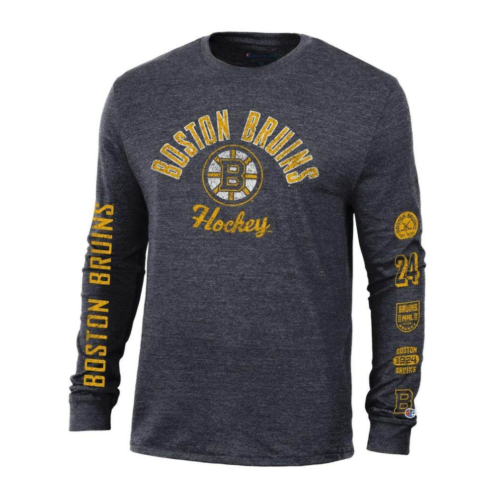 Boston Bruins Champion Multi-Logo Tri-Blend Long Sleeve T-Shirt On Sale