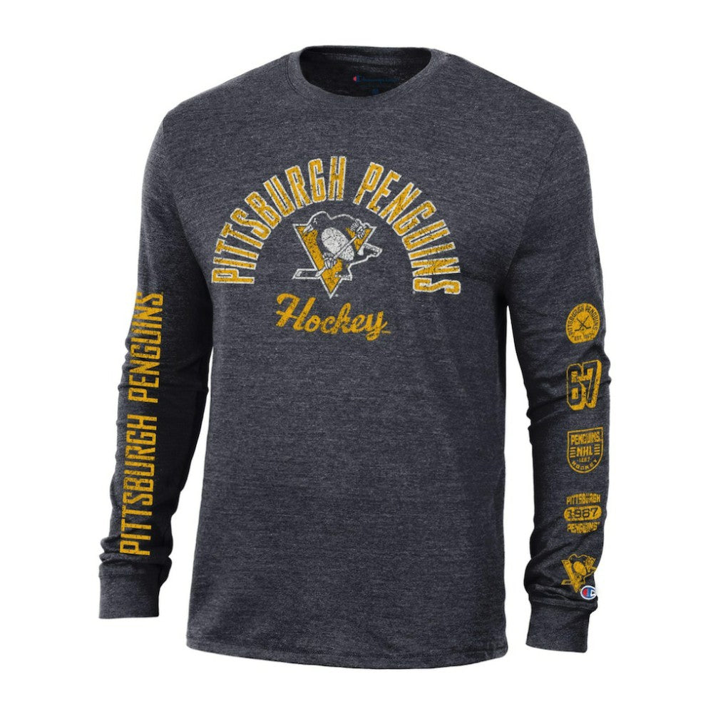 Pittsburgh Penguins Champion Multi-Logo Tri-Blend Long Sleeve T-Shirt For Sale