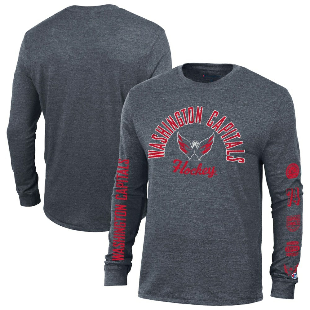Washington Capitals Champion Multi-Logo Tri-Blend Long Sleeve T-Shirt On Sale