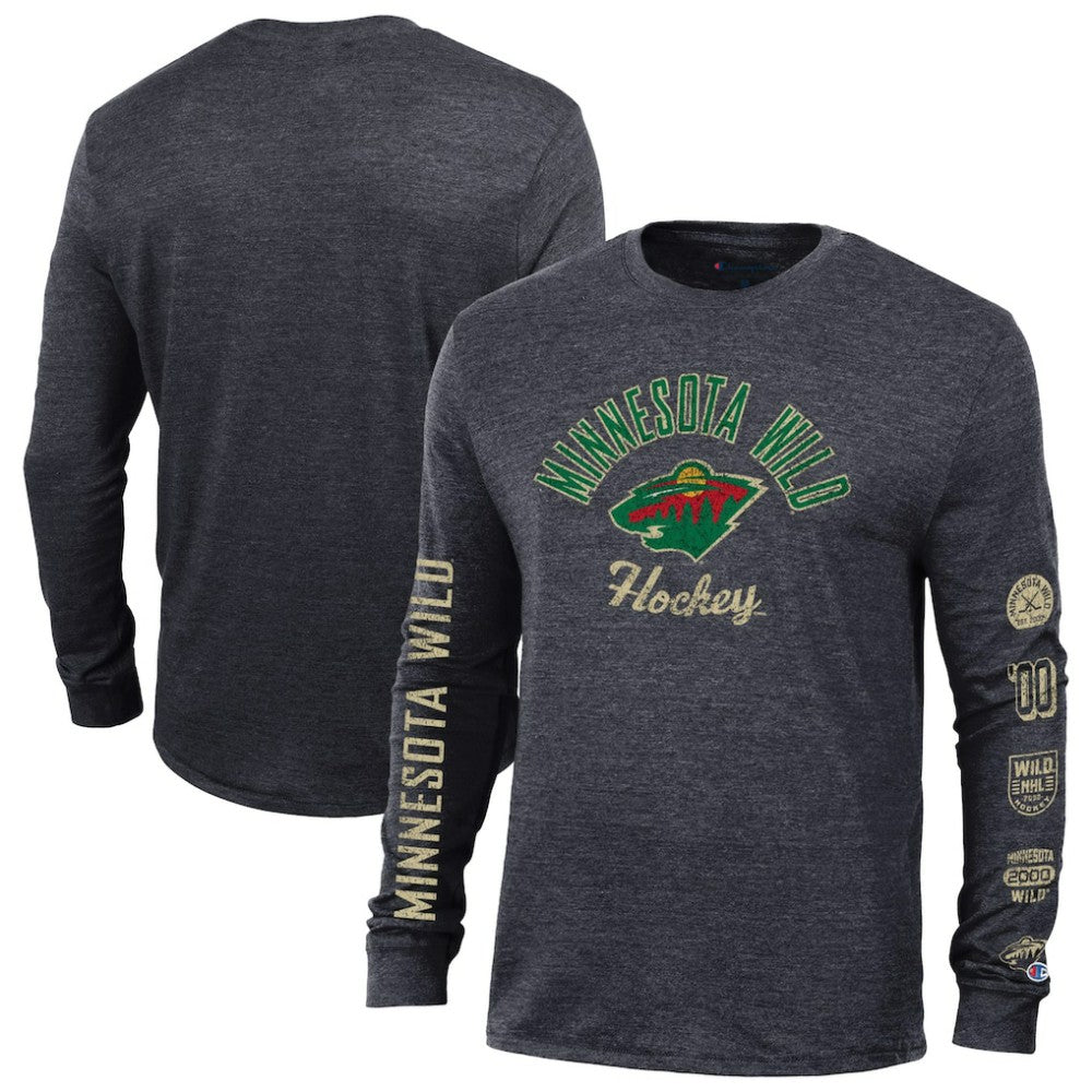 Minnesota Wild Champion Multi-Logo Tri-Blend Long Sleeve T-Shirt For Sale