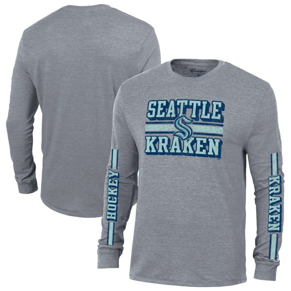 Seattle Kraken Champion Tri-Blend Dual-Stripe Long Sleeve T-Shirt Outlet