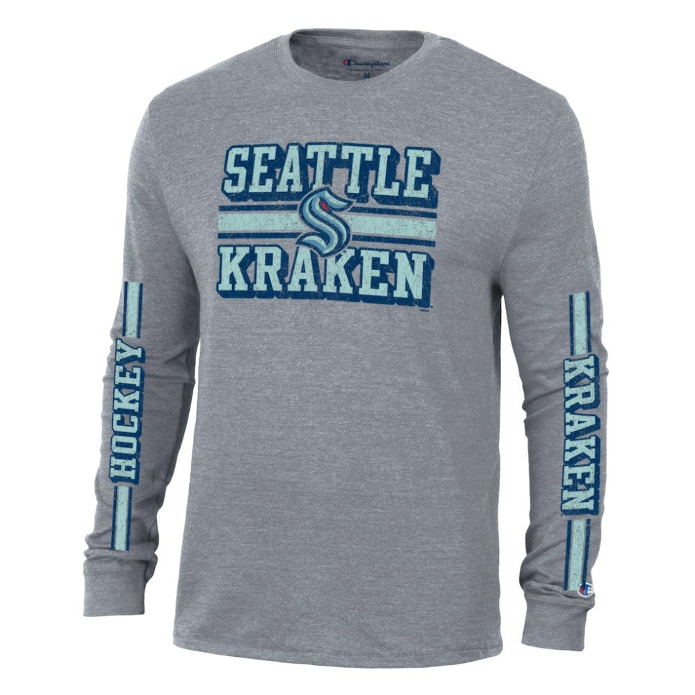 Seattle Kraken Champion Tri-Blend Dual-Stripe Long Sleeve T-Shirt Outlet