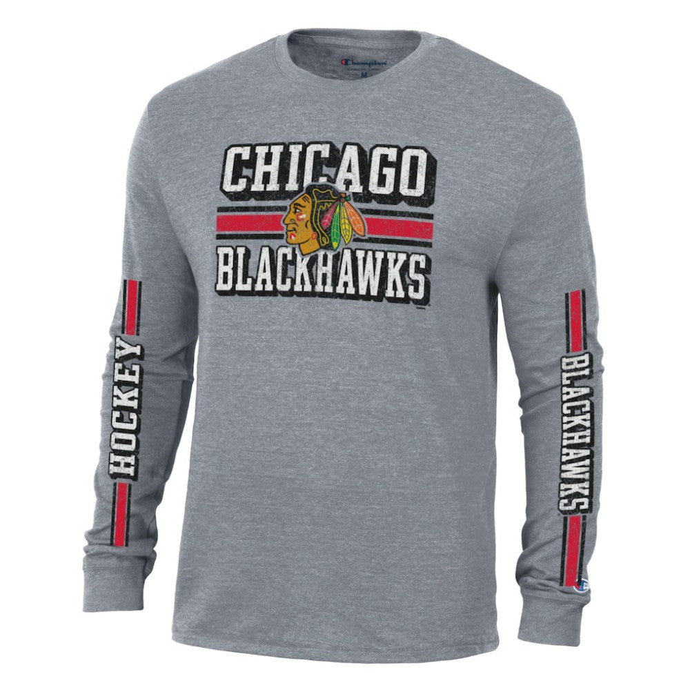 Chicago Blackhawks Champion Tri-Blend Dual-Stripe Long Sleeve T-Shirt On Sale