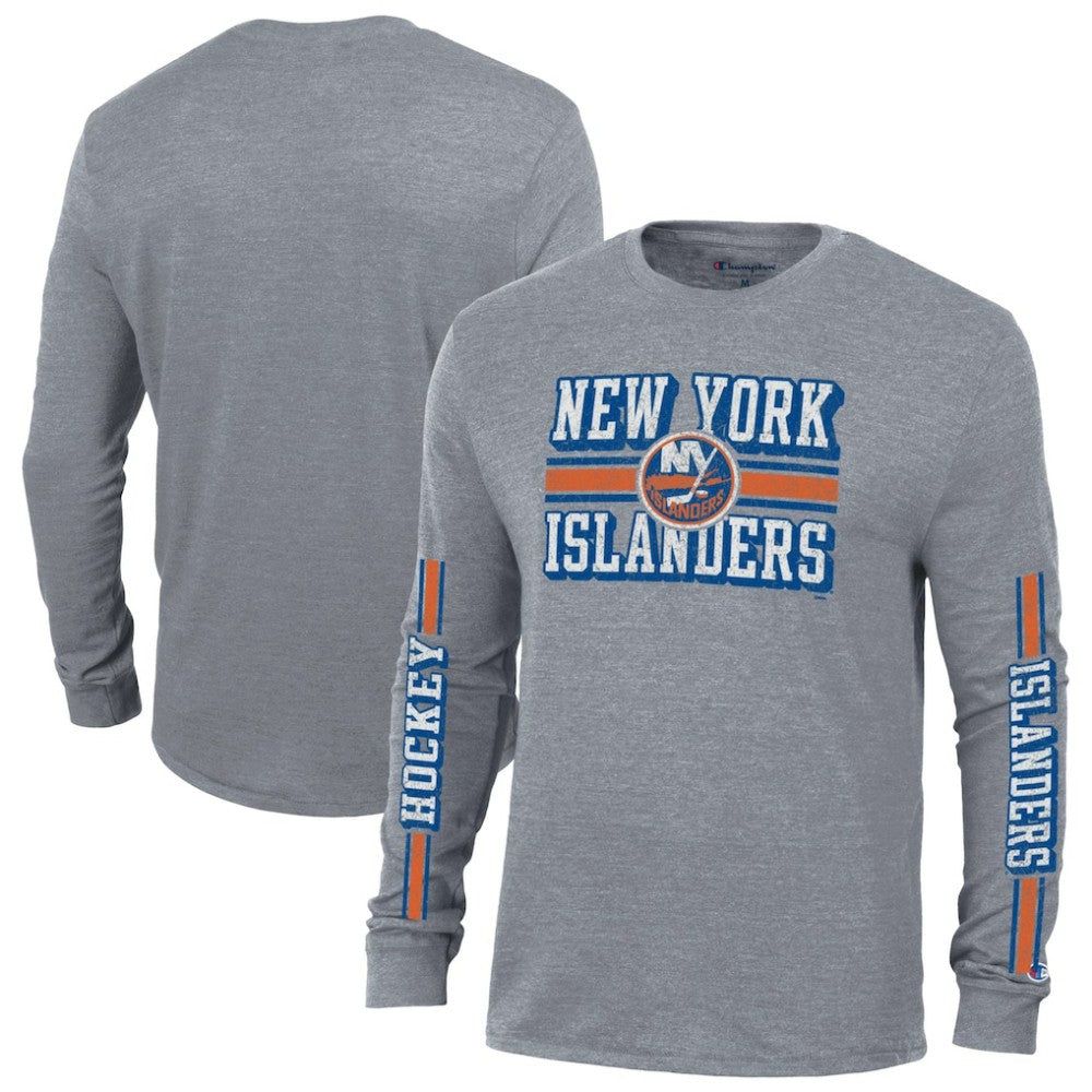 New York Islanders Champion Tri-Blend Dual-Stripe Long Sleeve T-Shirt For Sale
