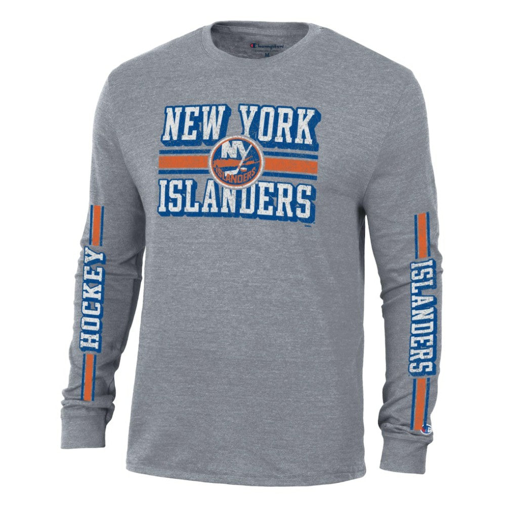New York Islanders Champion Tri-Blend Dual-Stripe Long Sleeve T-Shirt For Sale