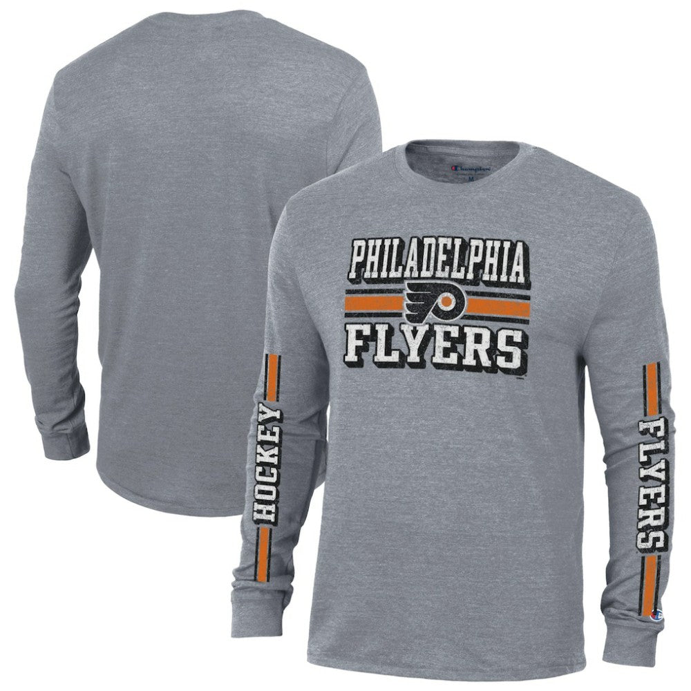 Philadelphia Flyers Champion Tri-Blend Dual-Stripe Long Sleeve T-Shirt For Sale