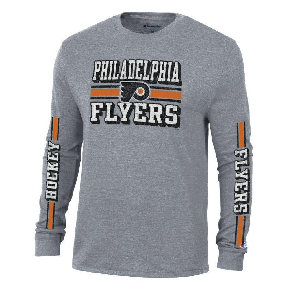 Philadelphia Flyers Champion Tri-Blend Dual-Stripe Long Sleeve T-Shirt For Sale