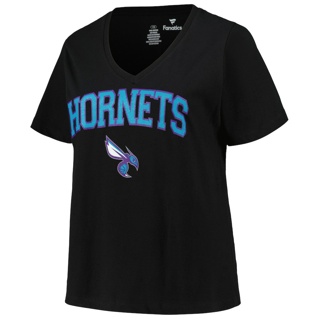 Charlotte Hornets Profile Women's Plus Size Arch Over Logo V-Neck T-Shirt Online