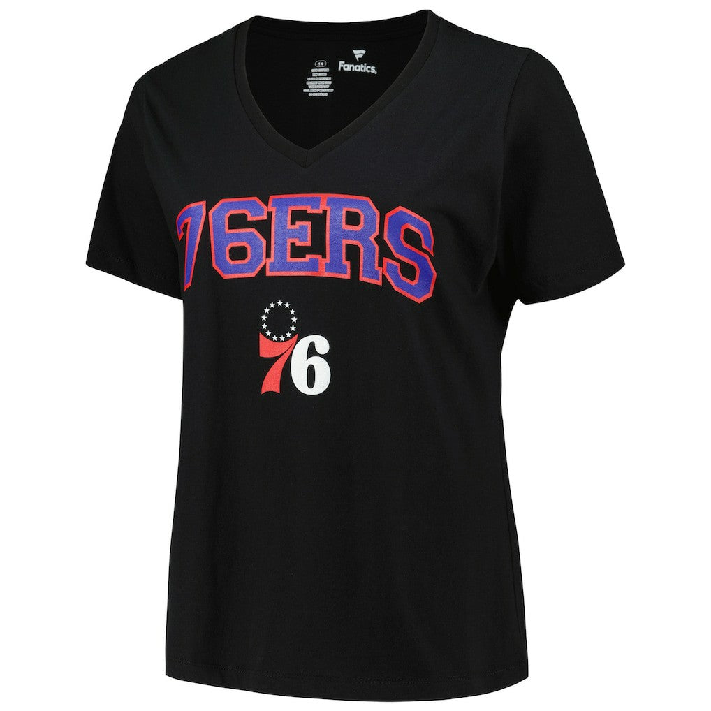 Philadelphia 76ers Profile Women's Plus Size Arch Over Logo V-Neck T-Shirt New