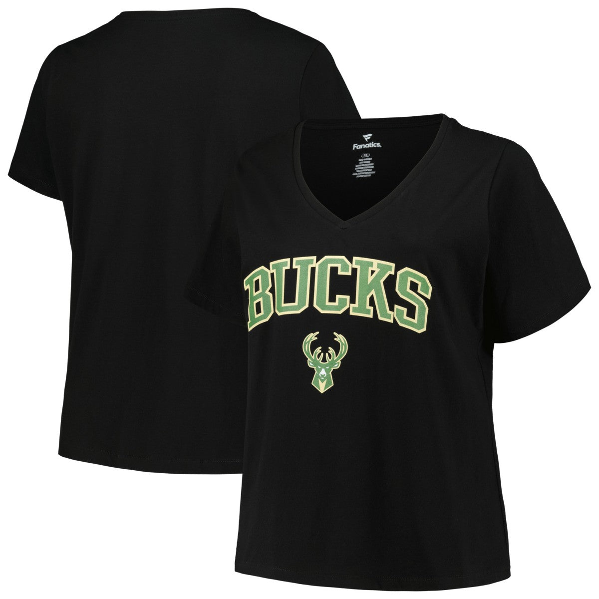 Milwaukee Bucks Profile Women's Plus Size Arch Over Logo V-Neck T-Shirt Discount
