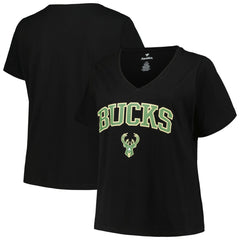 Milwaukee Bucks Profile Women's Plus Size Arch Over Logo V-Neck T-Shirt Discount