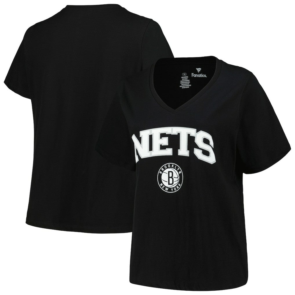 Brooklyn Nets Profile Women's Plus Size Arch Over Logo V-Neck T-Shirt On Sale