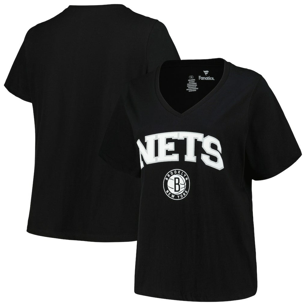 Brooklyn Nets Profile Women's Plus Size Arch Over Logo V-Neck T-Shirt On Sale