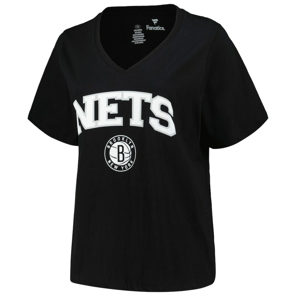 Brooklyn Nets Profile Women's Plus Size Arch Over Logo V-Neck T-Shirt On Sale