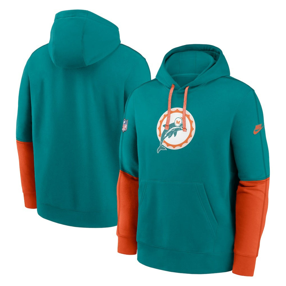 Miami Dolphins Nike Throwback Logo Club Tri-Blend Pullover Hoodie