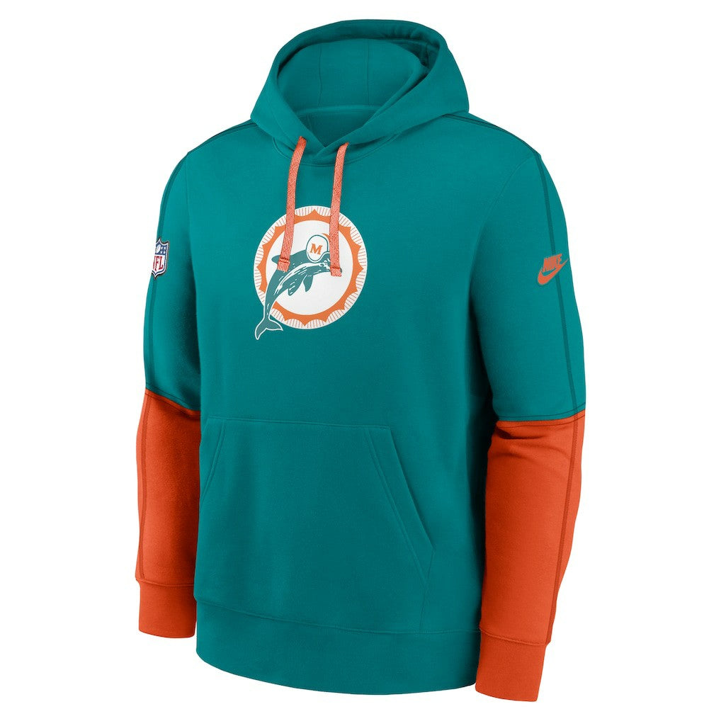 Miami Dolphins Nike Throwback Logo Club Tri-Blend Pullover Hoodie