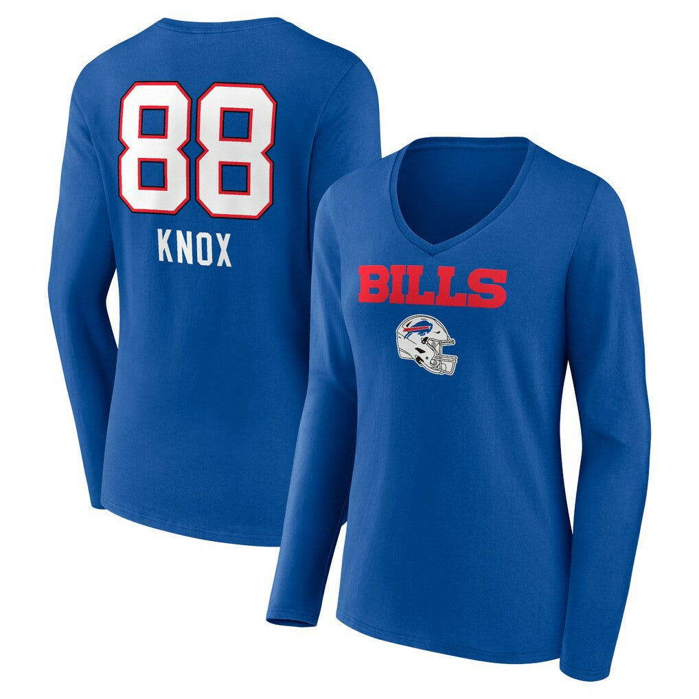Buffalo Bills  Dawson Knox  Women's Team Wordmark Player Name & Number Long Sleeve V-Neck T-Shirt