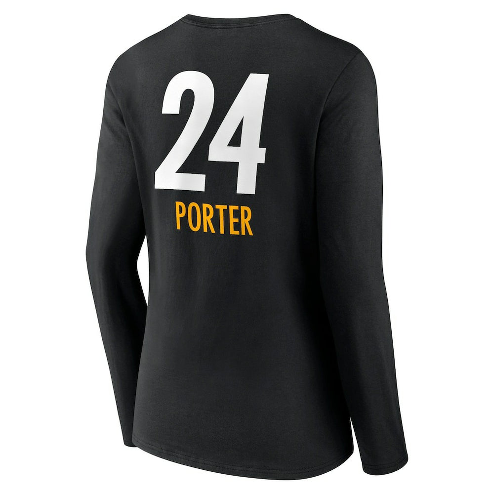 Pittsburgh Steelers  Joey Porter Jr.  Women's Team Wordmark Player Name & Number Long Sleeve V-Neck T-Shirt