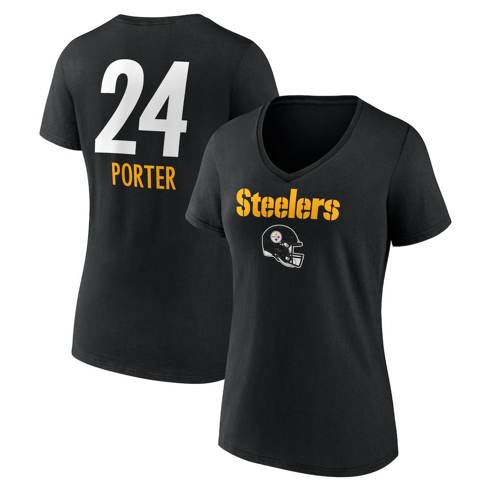 Pittsburgh Steelers  Joey Porter Jr.  Women's Team Wordmark Player Name & Number V-Neck T-Shirt