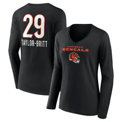 Cincinnati Bengals  Cam Taylor-Britt  Women's Team Wordmark Player Name & Number Long Sleeve V-Neck T-Shirt