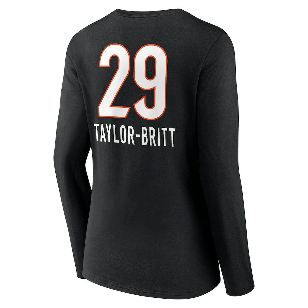 Cincinnati Bengals  Cam Taylor-Britt  Women's Team Wordmark Player Name & Number Long Sleeve V-Neck T-Shirt