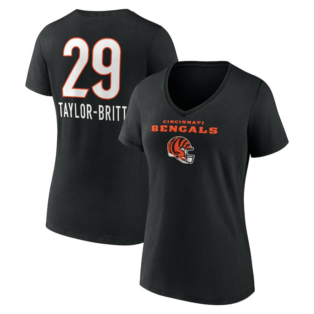 Cincinnati Bengals  Cam Taylor-Britt  Women's Team Wordmark Player Name & Number V-Neck T-Shirt