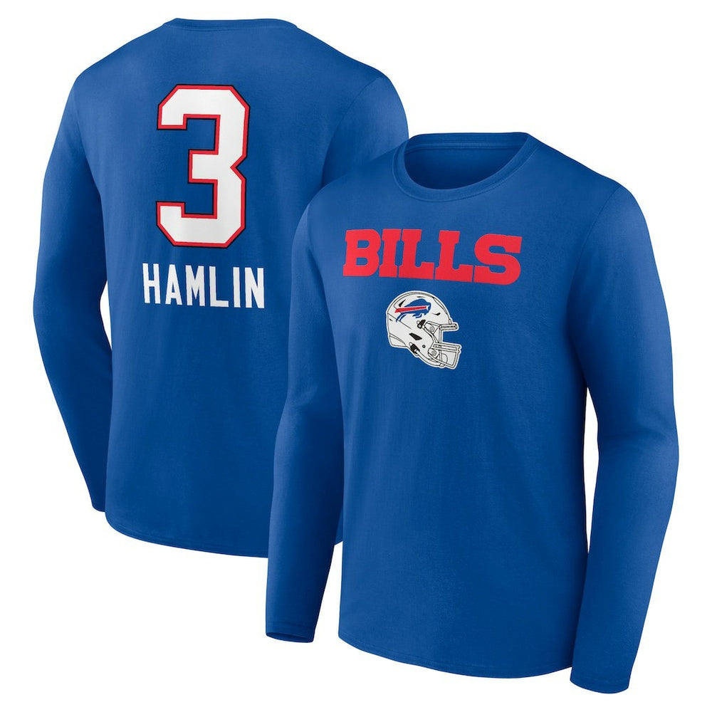 Buffalo Bills  Damar Hamlin  Team Wordmark Player Name & Number Long Sleeve T-Shirt