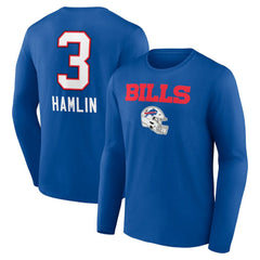 Buffalo Bills  Damar Hamlin  Team Wordmark Player Name & Number Long Sleeve T-Shirt