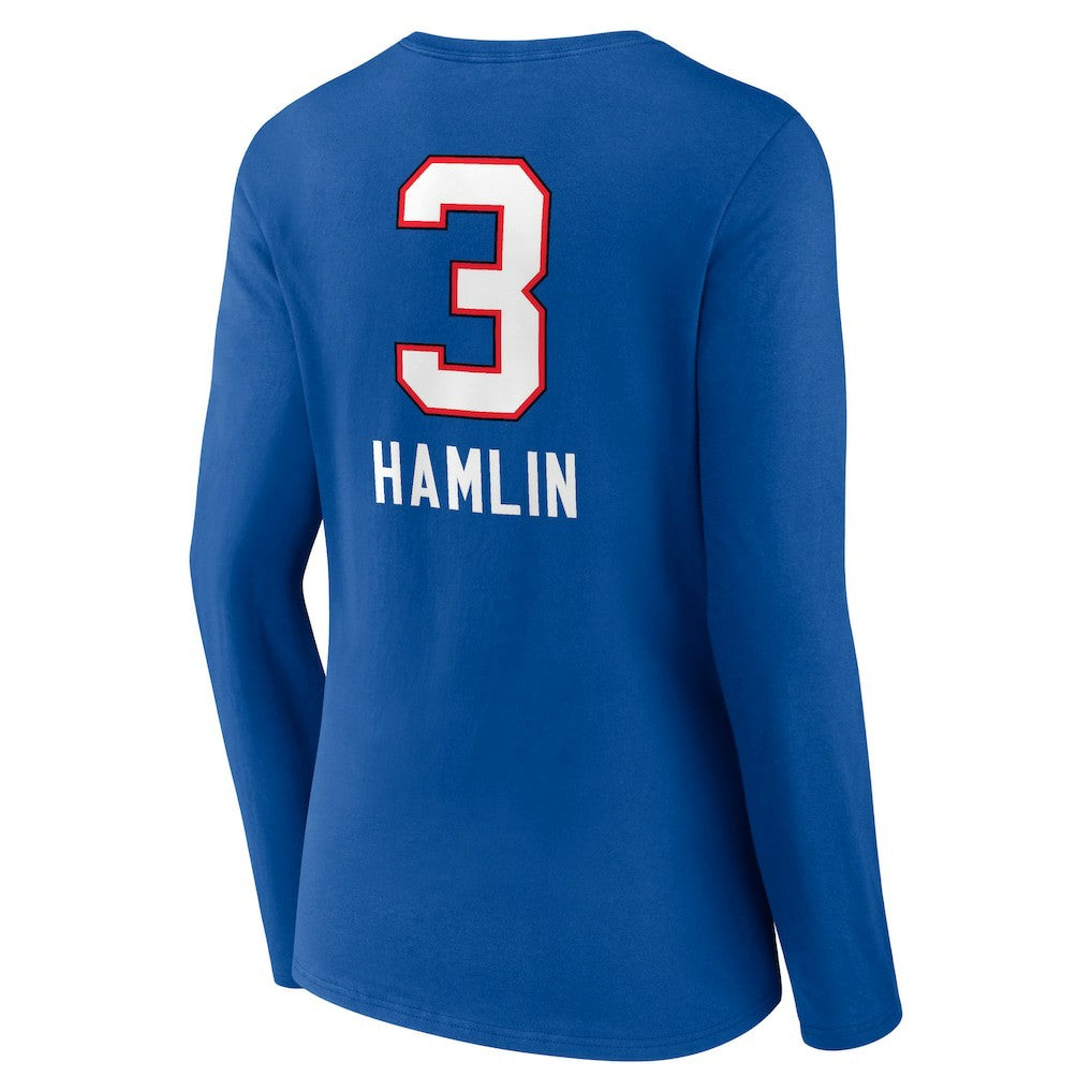 Buffalo Bills  Damar Hamlin  Women's Team Wordmark Player Name & Number Long Sleeve V-Neck T-Shirt