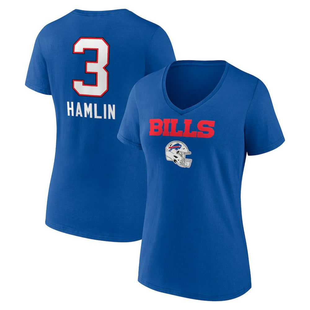 Buffalo Bills  Damar Hamlin  Women's Team Wordmark Player Name & Number V-Neck T-Shirt